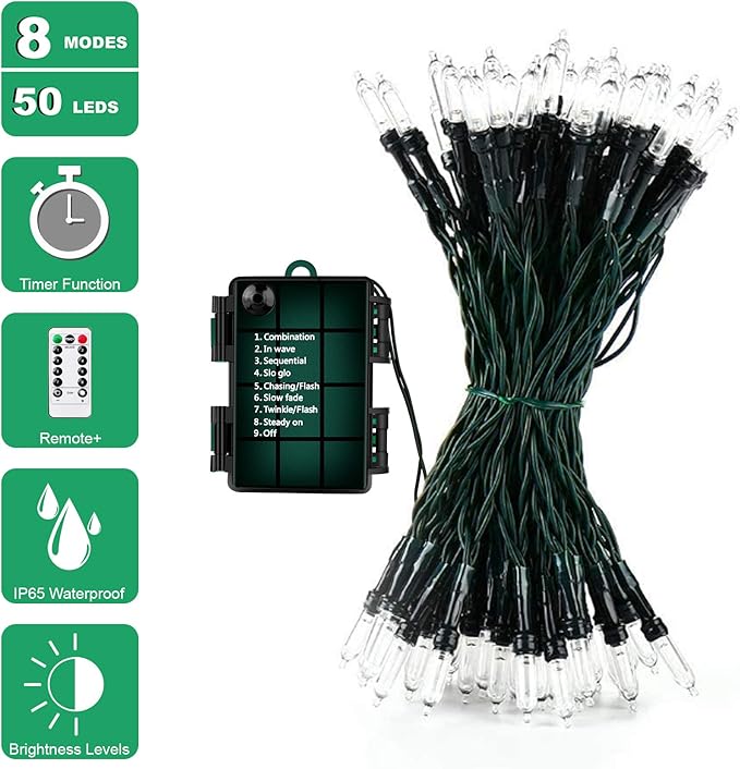 Christmas Lights, Battery Operated String Lights 18ft 50 LED Mini String Lights, Waterproof Lights with Remote Timer 8 Modes, Indoor Outdoor Garden Party Wedding Xmas Tree Decoration, Cool White