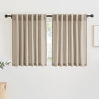 RYB HOME Linen Curtains Over Sink 36 inches Length, 2 Panels Light Filtering Privacy Semi Sheer Curtains for Bathroom Kitchen Small Window, Length 36 by Width 52 inch, Khaki