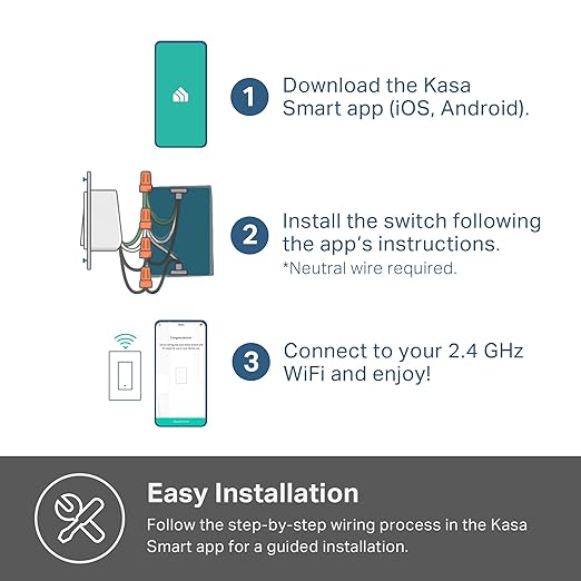 Kasa Smart Light Switch HS200-LA, Light Almond, Single Pole,Neutral Wire Required, 2.4GHz Wi-Fi Light Switch Compatible with Alexa and Google Home, UL Certified, No Hub Required