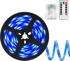 echosari Blue Led Strip Lights Waterproof Battery Operated with Remote, 8 Modes, Dimmable, Timer, Self-Adhesive, Cuttable, 3M 90Led Battery Strip Led Light for Indoor Outdoor Decor