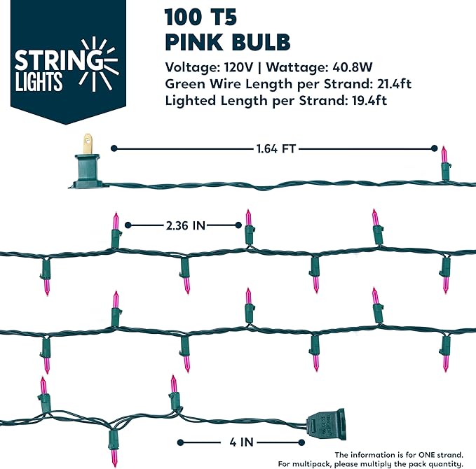 Joiedomi Pink Christmas String Lights,200(2x100) 42.8FT Valentines Day Fairy Tree Lights Plug in for Indoor Outdoor Xmas Valentines Decor Patio Holiday Theme Party Yard House,Green Wire