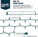 Joiedomi Pink Christmas String Lights,100 Count 21.4FT Fairy Tree Lights Plug in for Indoor Outdoor Xmas Valentines Decor Patio Holiday Theme Party Yard House,Green Wire