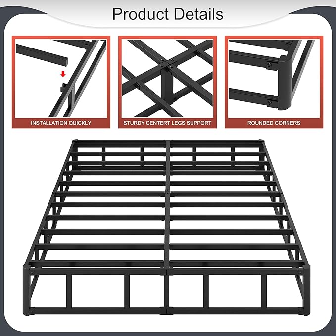 10 Inch High Profile Full Size Box Spring Heavy Duty Metal Box Spring Full Size with Fabric Cover, Sturdy Mattress Foundation, Easy Assembly, Noise Free, Black