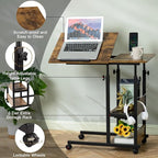 Hadulcet Adjustable C Table with Charging Station, Tiltable Desk C Shaped End Table for Couch, Over Bed Table with Wheels Adjustable Height, Hospital Table Laptop Stand Drawing Desk, Rustic Brown