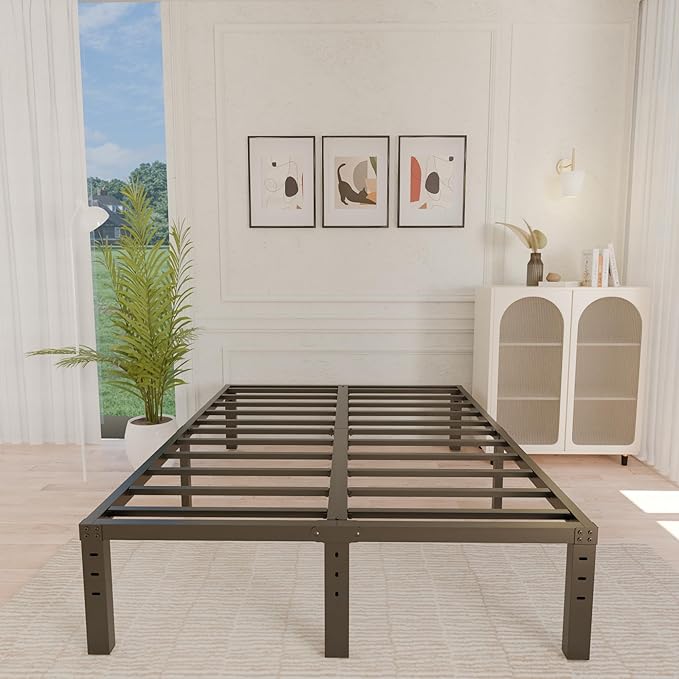 ALDRICH 14 Inch Metal Full Size Bed Frame - Double Black Basic Steel Slats Platform, Easy Assembly Heavy Duty Noise Free Bedframes, No Box Spring Needed