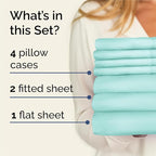 Split King 7 Piece Sheet Set - Comfy Breathable & Cooling - Soft Hotel Luxury Bedding Set with 8-16 Inch Deep Pockets - 1 Flat & 2 Fitted Sheet & 4 Pillowcases - Wrinkle Free & Easy Care - Spa Blue