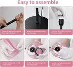 FRIDEKO HOME Floor Lamp with Pink Shade, Simple Design with Foot Pedal Switch, Small Tall Lamps for Living Room Bedroom Office, Corner Floor Stand Light with Black Pole Lamp (No Bulb/No Remote)
