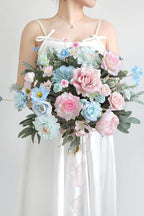 Artificial Flowers Combo Box Set Silk Flowers Fake Rose for DIY Floral Arrangements Wedding Bouquets Centerpieces Baby Shower Party Home Decorations (Blue Pink)