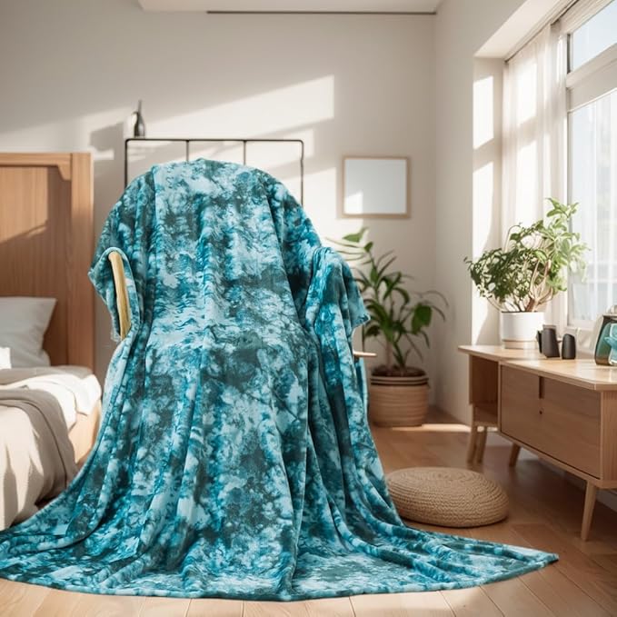 Fuzzy Throw Blanket Travel Size - Teal, Soft and Comfy, Plush and Furry Faux Fur, Reversible Throw Blankets for Sofa and Bed, 50x60 Inches,Teal