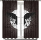 Cool Raven Print Curtains,Vintage Nordic Viking Theme Dead Tree Crow Full Moon Window Drapes Thermal Insulated Rod Pocket Blackout Drapes for Bedroom 2 Panels 63L x 36W