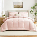 CozyLux Full Size Comforter Sets Blush Pink, 7 Pieces Bed in a Bag, Pink Comforter Full Size, All Season Bedding Sets with Stitch Quilted Comforter, Flat Sheet, Fitted Sheet, Pillowcases