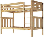 Max & Lily Bunk Bed Twin over Twin, Solid Wood Bunk Bed Frame with Ladder for Kids, 14" Safety Guardrails, Easy Assembly, No Box Spring Needed, Natural