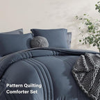 Monbix Twin XL Size Comforter Set - Extra Long 5 Pieces Dorm Bedding Sets, Quilting Design Fluffy Bed in a Bag Twin XL with Sheets, Pillowcase & Sham(Blue Grey)