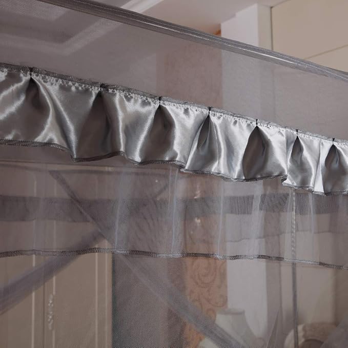 Mengersi Gray Canopy Bed Curtains Mosquito Net Bed Drapes for Queen Bed