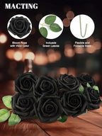 MACTING Artificial Black Rose Flowers 30PCS Real Touch Fake Flowers with Stem Foam Roses for DIY Wedding Bouquet Gifts Table Centerpieces Party Bridal Shower Home Gothic Halloween Decor