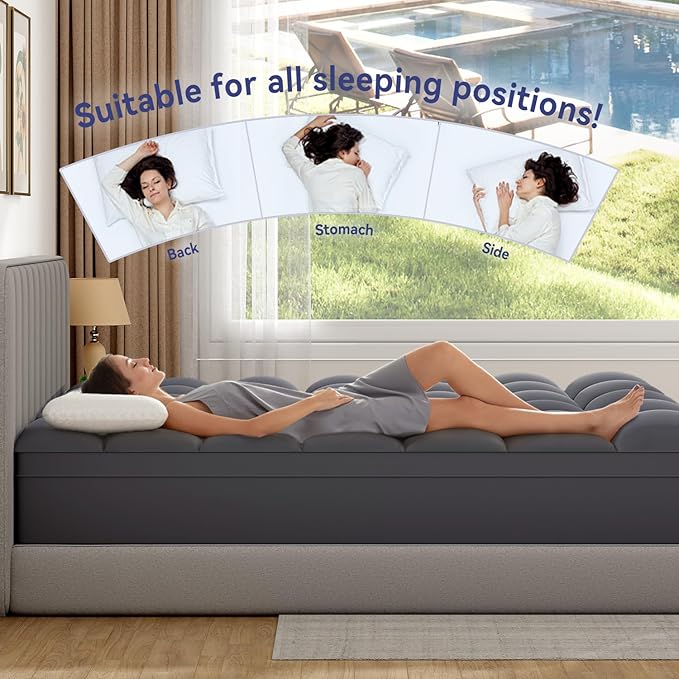 ELEMUSE Queen Grey Mattress Topper for Back Pain, Extra Thick Mattress Pad Cover, Plush Soft Pillowtop with Elastic Deep Pocket, Overfilled Down Alternative Filling