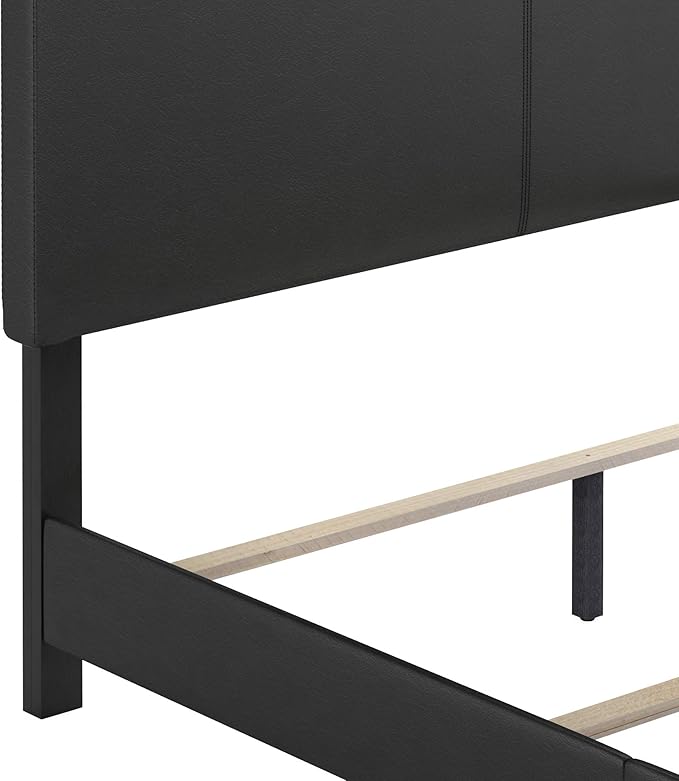 FURINNO Pessac PU Leather Upholstered Platform, Twin, Black