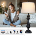 Modern Black Table Lamps Set of 2 for Living Room,30" Tall Bedside Lamp with USB Charging Port,3-Way Dimmable Touch Nightstand Lamp for Bedroom Desk Side Table Office,Black