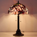 Tiffany Stained Glass Table Lamp 12X12X21Inch Resin Base Desk Bedroom Living Room Reading Light (Pink Dragonfly)