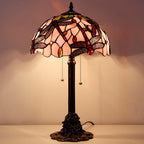 Tiffany Stained Glass Table Lamp 12X12X21Inch Resin Base Desk Bedroom Living Room Reading Light (Pink Dragonfly)