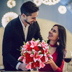 Hotop 20 Pcs Artificial Flowers Velvet Realistic Roses and Latex Lilies Flowers Bouquet Decorations Arrangements for Home Table Centerpieces Independence Day(Pink, Red)
