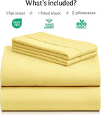 LuxClub 4 PC Sheet Set Bed Sheets Deep Pockets 16" Eco Friendly Wrinkle Free Cooling Machine Washable Hotel Bedding Silky Soft - Lemon Queen