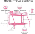 DHP Dusty Metal Bunk Bed Frame, Twin-Over-Full for Kids, Teens, Adults, Angled Ladder, Guardrail, No Boxspring, Small Spaces, Pink