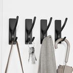 pickpiff Self Adhesive Coat Hooks for Hanging, Heavy Duty Stainless Double Wall Hook for Towel, Backpack, Hat, Sturdy Metal Hanger for Bathroom, Bedroom, Door, Wall Mounted, 10 Pack, Matt Black
