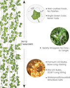 JACKYLED 84Ft 12 Pack Artificial Ivy Garland Fake Plants, Ivy Vines Leaves with CE Certified 80 LED String Lights, Hanging Ivy Lights for Bedroom Garden Party Wall Room Decor
