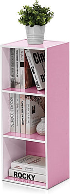 Furinno LUDER Book Shelf, 3-Cube Bookshelf, Bookcase, 9.3" x 12" x 31.5", for Living Room, Bedroom, Home Office, White/Pink
