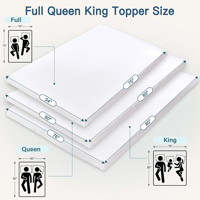Airensky Queen Mattress Topper, Cooling Gel Infused Memory Foam Topper with Removable Skin-Friendly Cover, Bed Topper for Pressure Relief Back Pain, CertiPUR-US Certified, 2 Inch, 60"x80"