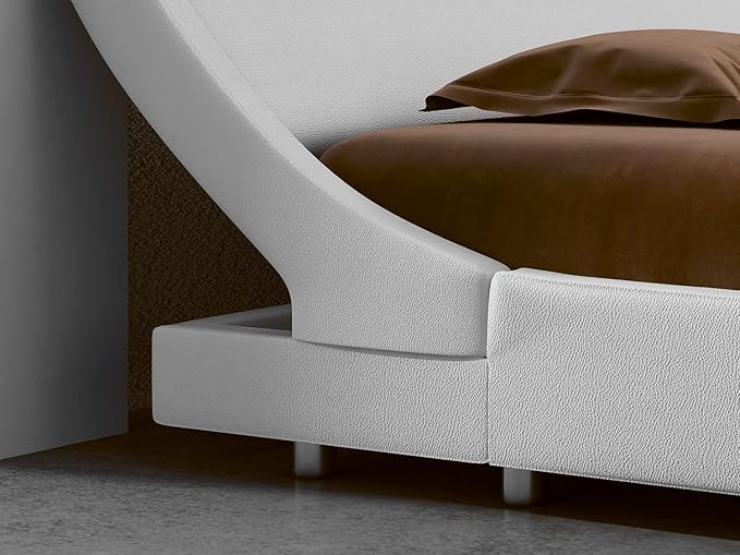 SHA CERLIN Modern Low Profile Platform Bed Frame Full Size, Stylish Faux Leather Upholstered Sleigh Bed with Adjustable Headboard, No Box Spring Needed, White
