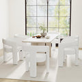 Modern Barrel Dining Chairs Set of 6, PU Leather Upholstered Accent Side Chair with Arms Comfy Makeup Vanity Chairs, Dining Living Room Kitchen Chairs, White