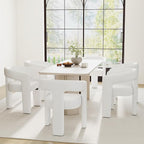 Modern Barrel Dining Chairs Set of 6, PU Leather Upholstered Accent Side Chair with Arms Comfy Makeup Vanity Chairs, Dining Living Room Kitchen Chairs, White
