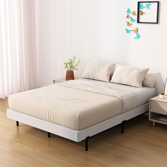 King Box Spring Bed Base 4 inch, Low Profile Metal Box Spring King with Fabric Cover, 3000 Lbs Max Weight Capacity Mattress Foundation, Noise-Free, Easy Assembly