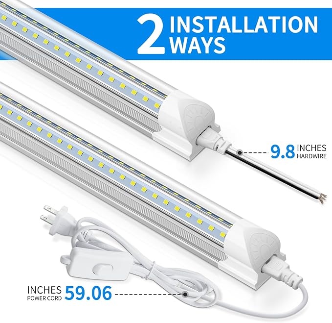 CNSUNWAY LED Shop Light 2FT, 20W 3000LM 6500K, T8 LED Tube Lights, Clear Cover, Ceiling and Utility Shop Lights, Linkable Light Fixture for Room, Garage, Workbench, Warehouse, ETL Listed (2 Pack)