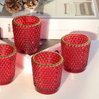 WOHO 24pc Red Votive Candle Holders for Table Centerpiece, Tealight Candle Holder Bulk with Gold Rim, Glass Tea Lights Candle Holder for Christmas, Valentine’s Day Decor