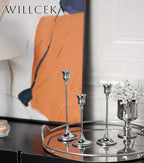 Candlestick Holders Taper Candle Holders, Set of 3 Silver Candle Holder Set, Vintage Table Centerpiece for Wedding Christmas Holiday