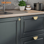 Brushed Gold Cabinet Pulls 6 Pack 3 Inch Modern Drawer Handles Kitchen Cupboard Half Moon Bathroom Dresser Sunflower Cup Pull SH-BG76-6