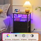 AMHANCIBLE Nightstand with Fast Charging Station, End Table Living Room with USB Charger 3-Port & 2-Power Outlet, Bedside Table with Fabric Drawers for Bedroom HET052LBK1