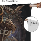 Cool Norse Viking Theme Curtains,Fantasy Ancient Symbols Wildlife Wolf Nordic Vikings Window Drapes Thermal Insulated Rod Pocket Blackout Drapes for Bedroom 2 Panels 63L x 36W