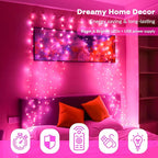 HXWEIYE 300LED Fairy Curtain Lights, 9.8x9.8Ft USB Plug-in 8 Modes Christmas String Hanging Lights with Remote for Bedroom Backdrop Wedding Party Indoor Wall Decor, Pink, Standard