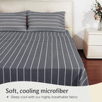 LuxClub 4 PC Cal King Size Sheet Set Bed Sheets, Breathable Luxury Deep Pockets Wrinkle Free Cooling Sheets Machine Washable Hotel Bedding (Cal King, Striped Light Grey)