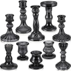 Mumufy 10 Pcs Glass Crystal Taper Candle Holders Clear Glass Candlestick Holder Fit 0.8 Inch Candles Crystal Decorative Candle Stand Centerpiece Table Wedding Dining Party (Classic,Black)