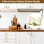 6 pcs Butterfly Shape Knobs Handle Gold Cabinet Knobs Decoration Door Handle Single Hole Handles Cabinet Drawer Dresser Kitchen Wardrobe Furniture Hardware Pulls (White)