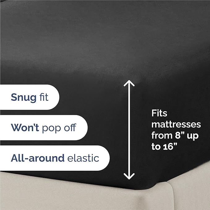 Split King 7 Piece Sheet Set - Comfy Breathable & Cooling - Ultra-Soft Hotel Luxury Bedding Set w/ 8-16 Inch Deep Pockets - 1 Flat & 2 Fitted Sheet & 4 Pillowcases - Wrinkle Free & Easy Care - Black