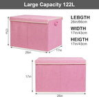 122L Large Toy Box Chest with Lid, Foldable Toy Storage Organizer Bin Boxes with Removable Divider for Kids, Boys, Girls, Nursery, Playroom, 26"x17" x17"(Linen Pink)