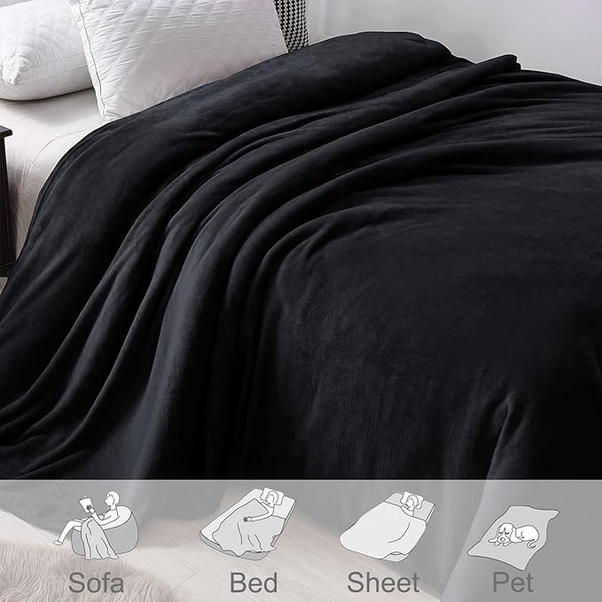 Exclusivo Mezcla Fleece Blanket Twin Size for Bed, Super Soft and Warm, All Season Use, Cozy, Plush, Lightweight, 60x80 Inches Black