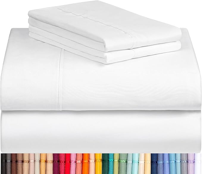 LuxClub 4 PC California King Size Sheet Set Bed Sheets Deep Pockets Wrinkle Free Cooling Sheets Machine Washable Hotel Bedding Silky Soft - White California King