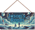 Personalized Name's Door Sign For Boys Room, Outer Space Theme Wall Art Decor, Astronaut Art Nursery Kids Room Decor